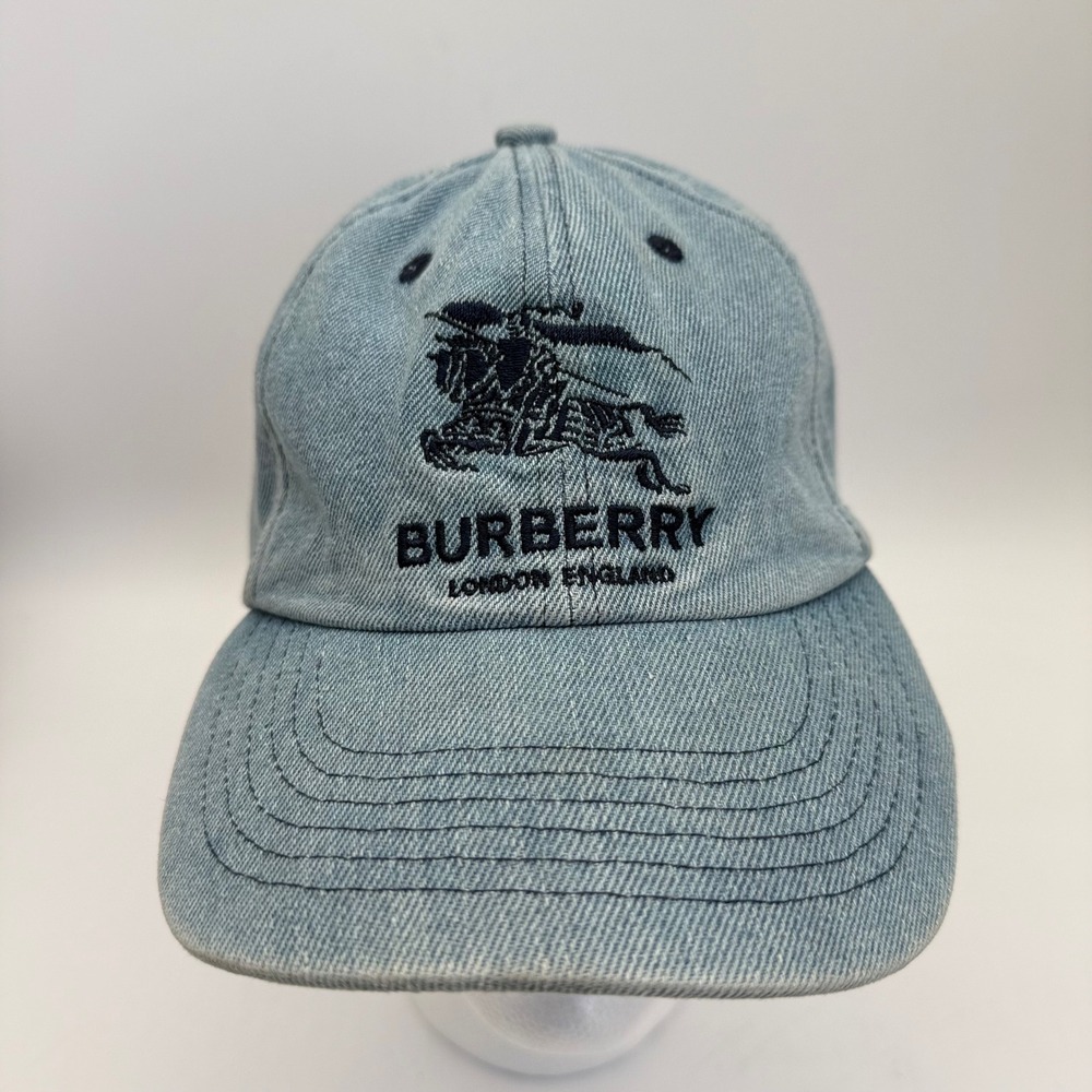 Supreme Burberry Denim 6-Panel Cap Washed Blue EKD Logo Hat